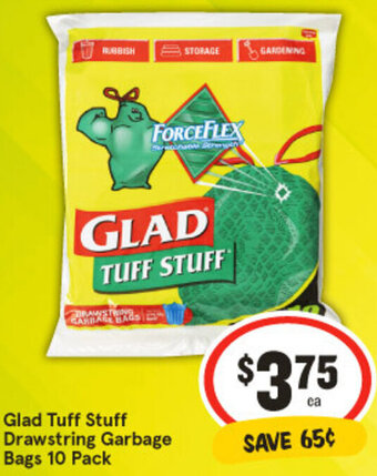 IGA Glad Tuff Stuff Drawstring Garbage Bags 10 Pack offer