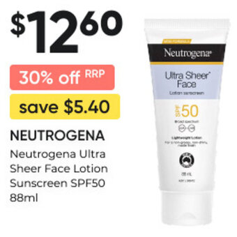 healthylife Neutrogena Ultra Sheer Face Lotion Sunscreen SPF50 88ml offer