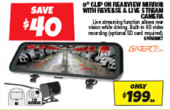 Autobarn 9" CLIP ON REARVIEW MIRROR WITH REVERSE & LIVE STREAM CAMERA offer