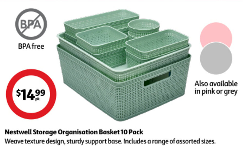 Nestwell Storage Organisation Basket 10 Pack offer at Coles