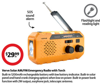 Coles Verve Solar AM/FM Emergency Radio with Torch offer