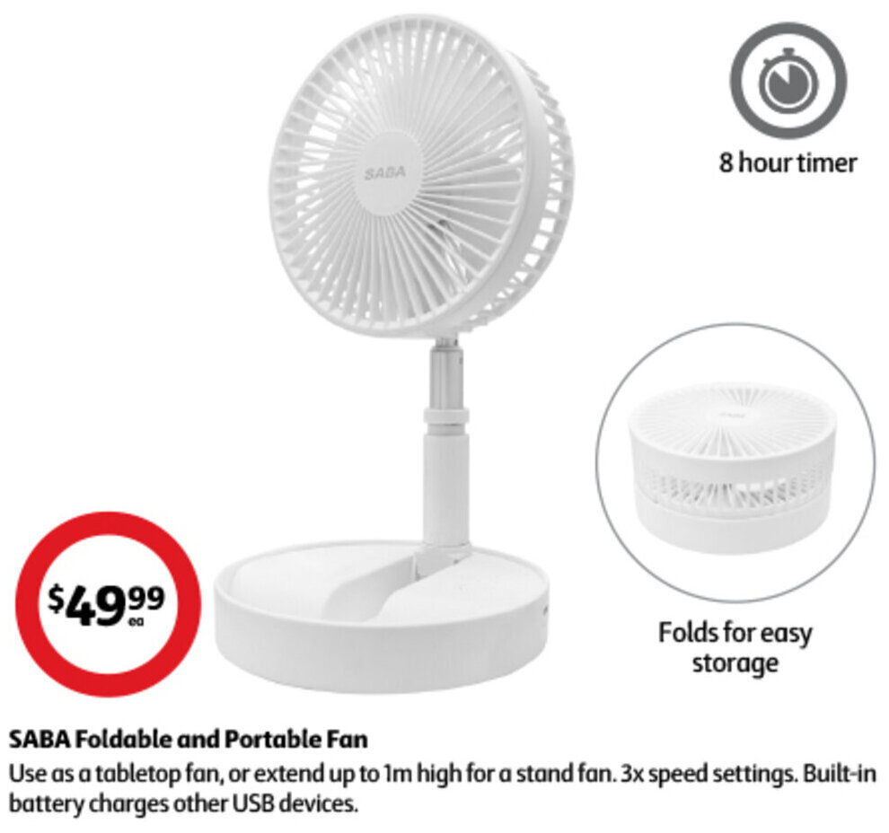 SABA Foldable and Portable Fan offer at Coles