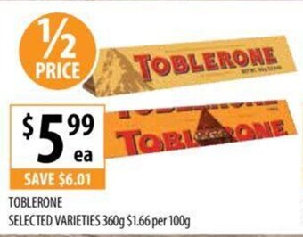 Supabarn TOBLERONE SELECTED VARIETIES 360g offer