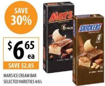 Supabarn MARS ICE CREAM BAR SELECTED VARIETIES 4/6's offer