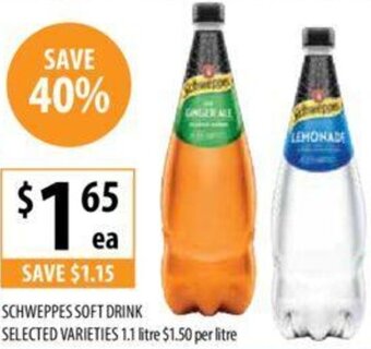 Supabarn SCHWEPPES SOFT DRINK SELECTED VARIETIES 1.1 litre offer