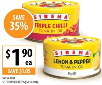 Supabarn SIRENA TUNA SELECTED VARIETIES 95g offer