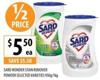 Supabarn SARD WONDER STAIN REMOVER POWDER SELECTED VARIETIES 950g/1kg offer