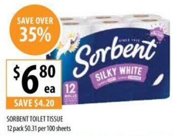 Supabarn SORBENT TOILET TISSUE 12 pack offer