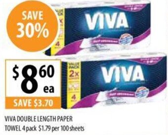 Supabarn VIVA DOUBLE LENGTH PAPER TOWEL 4 pack offer