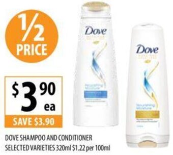 Supabarn DOVE SHAMPOO AND CONDITIONER SELECTED VARIETIES 320ml offer