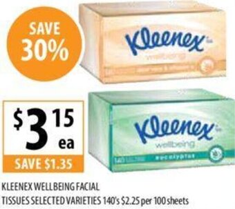 Supabarn KLEENEX WELLBEING FACIAL TISSUES SELECTED VARIETIES 140's offer