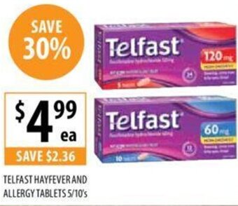 Supabarn TELFAST HAYFEVER AND ALLERGY TABLETS 5/10's offer