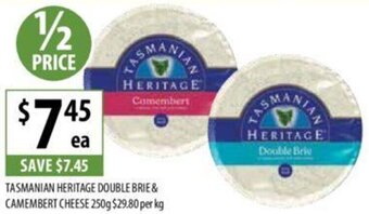 Supabarn TASMANIAN HERITAGE DOUBLE BRIE& CAMEMBERT CHEESE 250g offer
