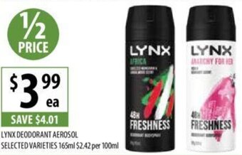 Supabarn LYNX DEODORANT AEROSOL SELECTED VARIETIES 165ml offer