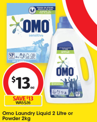 Coles Omo Laundry Liquid 2 Litre or Powder 2kg offer