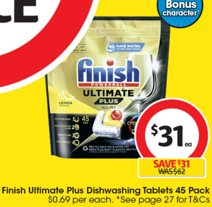 Finish Ultimate Plus Dishwashing Tablets 45 Pack offer at Coles