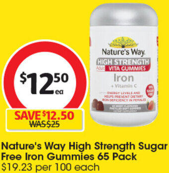 Coles Nature's Way High Strength Sugar Free Iron Gummies 65 Pack offer