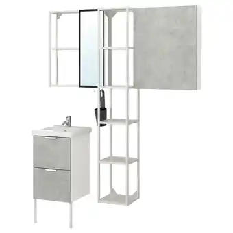 IKEA Enhet / tvällen bathroom furniture, set of 16, concrete effect/white pilkån tap, 44x43x87 cm offer