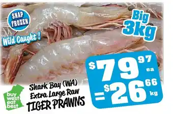 Farmer Jack's Shark Bay (WA) Extra Large Raw Tiger Prawns 3kg offer