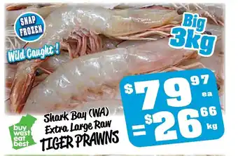 Farmer Jack's Shark Bay (WA) Extra Large Raw Tiger Prawns 1kg offer