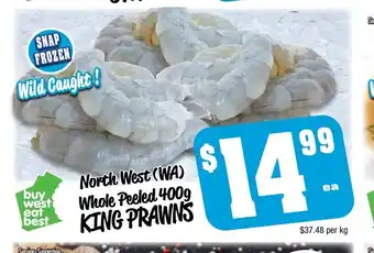 Farmer Jack's North West (WA) Whole Peeled 400g King Prawns offer