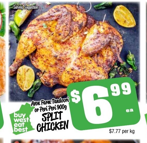 Avon Farm Tandoori or Peri Peri 900g Split Chicken offer at Farmer Jack's