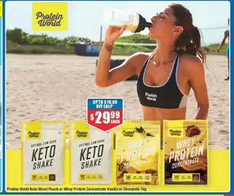 Chemist Warehouse Protein World Keto Blend Pouch or Whey Protein Concentrate or Chocolate 1kg offer