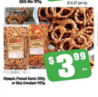 Farmer Jack's Olympic Pretzel Knots 500g or Rice Crackers 425g offer