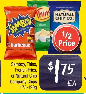 Farmer Jack's Samboy, Thins, French Fries, or Natural Chip Company Chips 175-190g offer