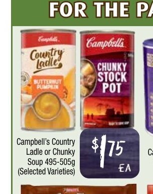 Farmer Jack's Campbell's Country Ladle or Chunky Soup 495-505g offer