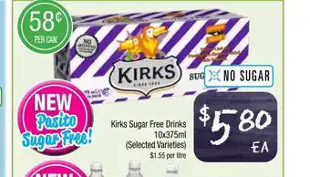 Farmer Jack's Kirks Sugar Free Drinks 10x375ml offer