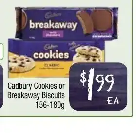Cadburry Cookies or Breakaway Biscuits 156-180g