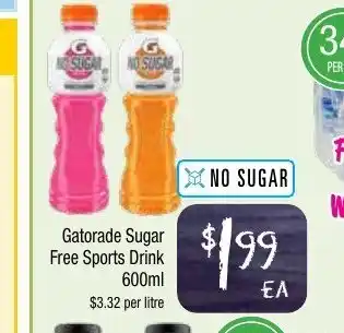 Farmer Jack's Gatorade Sugar Free Sports Drink 600ml offer