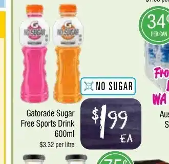Farmer Jack's Gatorade Sugar Free Sports Drink 1 Litre offer