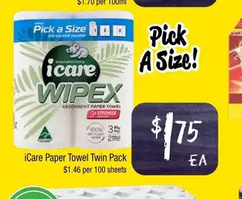 Farmer Jack's iCare Paper Towel Twin Pack 100 sheets offer