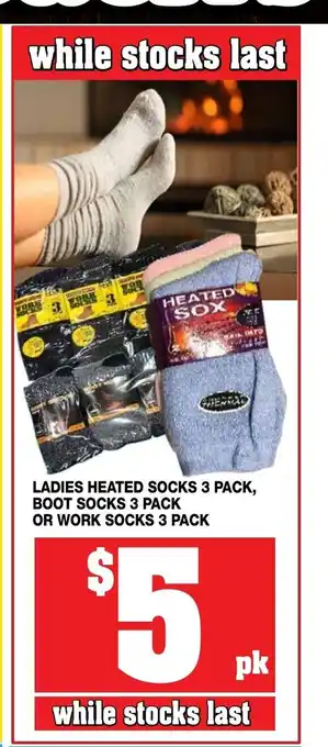 Ladies Heated Socks 3 Pack, Boot Socks 3 Pack or Work Socks 3 Pack