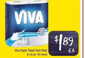 Farmer Jack's Viva Paper Towel Twin Pack 100 sheets offer