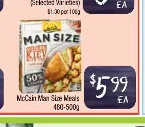 Farmer Jack's McCain Man Size Meals 480-500g offer