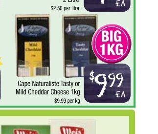 Farmer Jack's Cape Naturaliste Tasty or Mild Cheddar Cheese 1kg offer