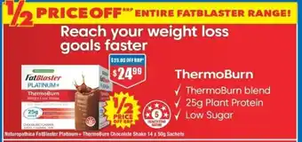 Chemist Warehouse Naturopathic Fatblaster Platinum + ThemoBurn Chocolate Shake 14x50g Sachets offer