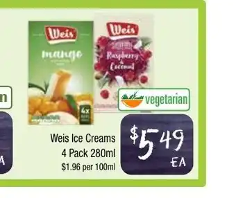 Farmer Jack's Weis Ice Creams 4 Pack 280ml offer