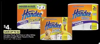 Ritchies Handee Fresh, Pet Print or Ultra White Double Length Paper Towel 100 sheets offer
