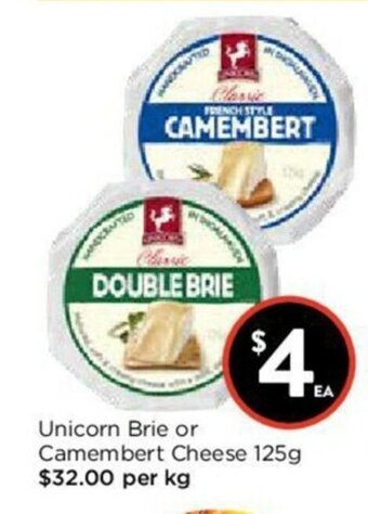 Unicorn Brie or Camembert Cheese 125g