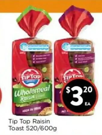 Foodworks Tip Top Raisin Toast 520g/600g offer