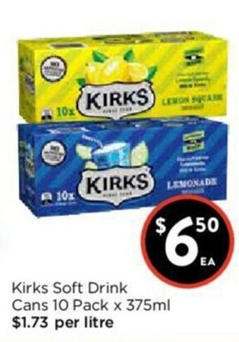 Foodworks Kirks Soft Drink Cans 10 pack x 375ml offer