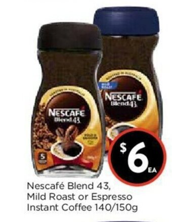 Foodworks Nescafe Blend 43, Mild Roast or Espresso Instant Coffee 140/150g offer