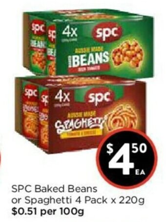 Foodworks SPC Baked Beans or Spaghetti 4 Pack x 220g offer