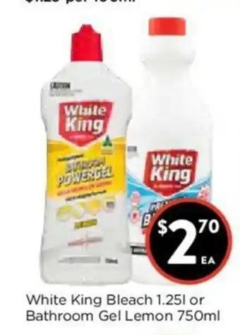 Foodworks White King Bleach 1.25 Lt or Bathroom Gel Lemon 750ml offer