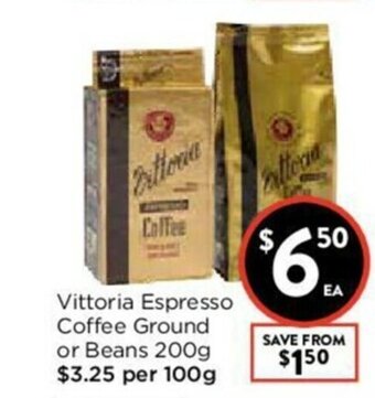 Foodworks Vittoria Espresso Coffee Ground or Beans 200g offer