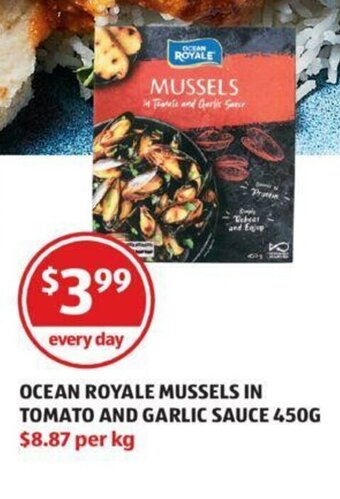 ALDI Ocean Royale Mussels in Tomato and Garlic Sauce 450g offer